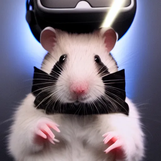 Prompt: pet hamster posing wearing a vr headset dramatic lighting studio lighting