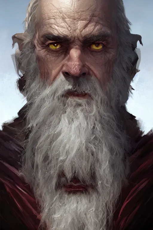 Image similar to dungeons and dragons old evil wizard character closeup portrait, dramatic light, lake background, 2 0 0 mm focal length, painted by stanley lau, painted by greg rutkowski, painted by stanley artgerm, digital art, trending on artstation
