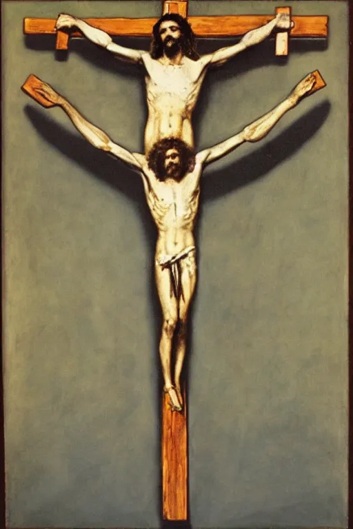 Image similar to jesus christ crucified painted by cy twombly and andy warhol