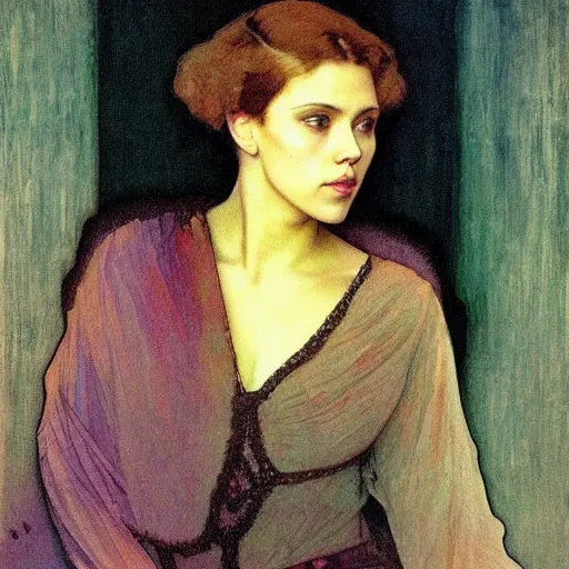 Prompt: “Scarlett Johansson portrait, Alfons Maria Mucha”