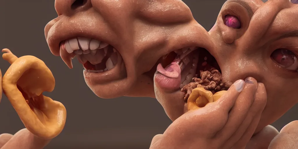 Image similar to people eating poop, Trending on artstation, award winning. Octane render, 4k, 8k, unreal 5, very detailed, hyper control-realism.