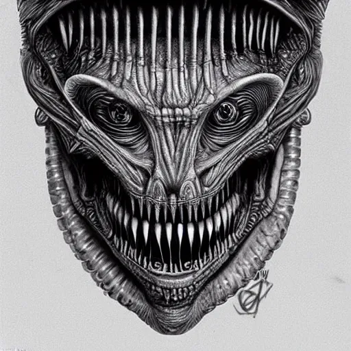 Image similar to alien trump, sharpt teeth, by h. r. giger, nightmare fuel, nightmarish, intricate, highly detailed, optical illusion, president trump