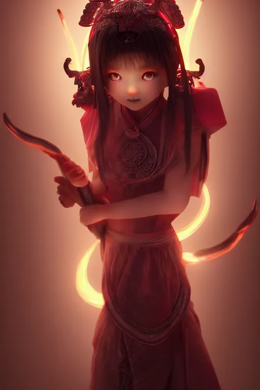 Image similar to cute nezha, mainland china, soft lights, cinematic, character concept design, highly detailed, volumetric light, symmetrical portrait, by new gods : nezha reborn, nezha : birth of the demon child, i am nezha, 8 k - - wallpaper