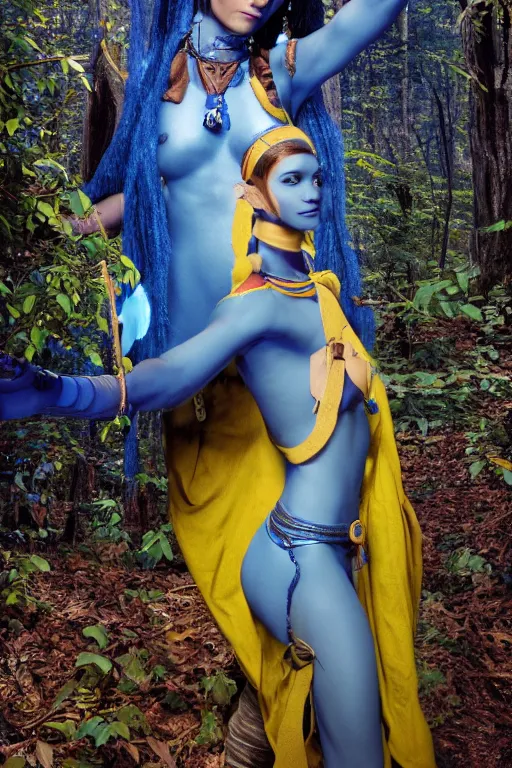 prompthunt: a korean woman dressed as a blue-skinned female navi from  avatar standing in a forest, blue body paint, high resolution film still,  8k, HDR colors, cosplay, outdoor lighting, high resolution photograph