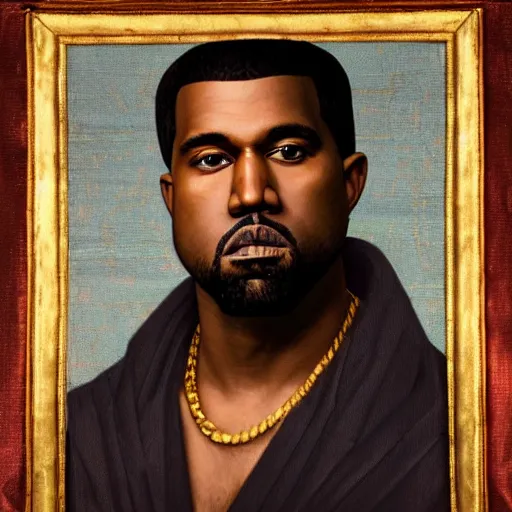 Image similar to a renaissance style portrait painting of kanye west wearing a crown