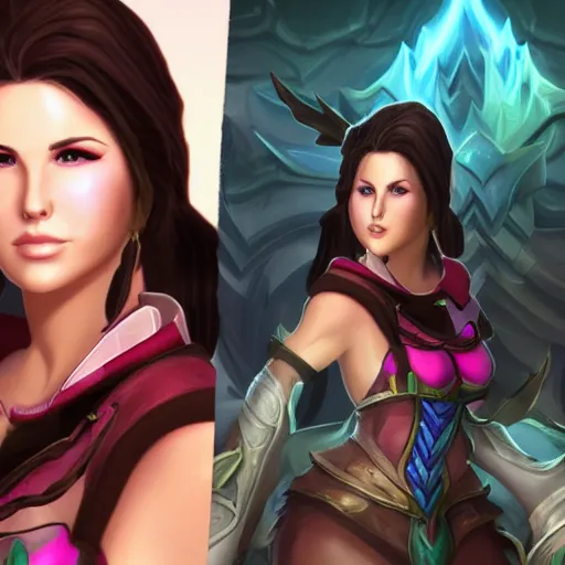 Image similar to amanda cerny as a character in the game league of legends, with a background based on the game league of legends, detailed face