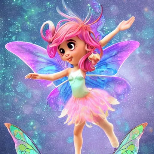 Prompt: cute fairy is dancing on a raindrop, elegant masterpiece