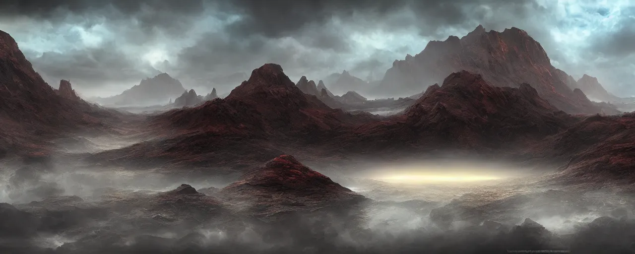 Image similar to otherworldly landscape by wayne barlow, [ cinematic, epic, opening shot, establishing, mattepainting, 4 k ]