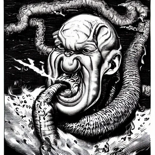 Image similar to fire lord squidward breathing fire out of his mouth, art by virgil finlay, highly detailed, 8 k, trending on artstation