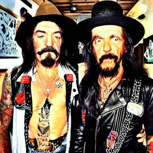 Prompt: tattoo of lemmy and keith richards