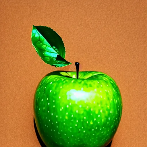 Image similar to human face on green apple, crying, tears in eyes