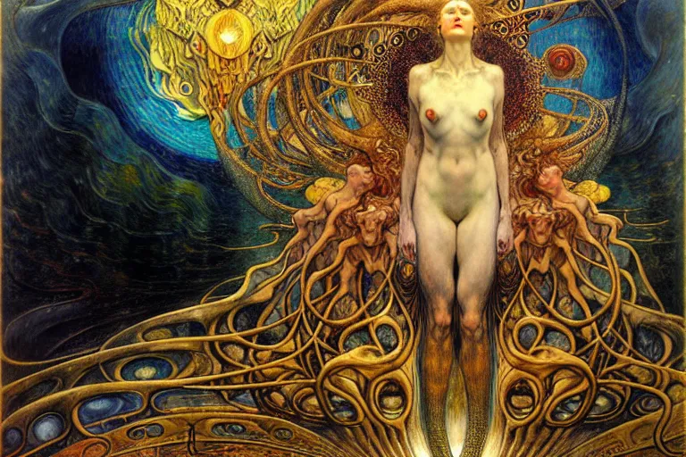 Image similar to Divine Chaos Engine by Karol Bak, Jean Delville, William Blake, Gustav Klimt, and Vincent Van Gogh, symbolist, visionary