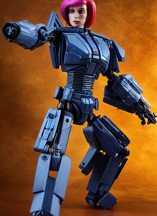 Image similar to Transformers Decepticon Dana Scully action figure from Transformers: Kingdom, symmetrical details, by Hasbro, Takaratomy, tfwiki.net photography, product photography, official media