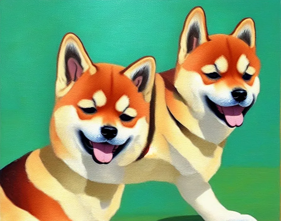 Image similar to a photorealistic painting of a shiba inu as a japanese cheesecake, acrylic, oil on canvas, highly detailed, pretty