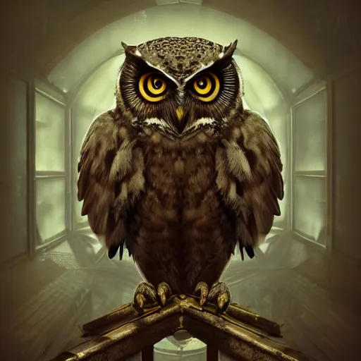 Prompt: a Warrior owl art nuveau, steampunk, symmetry, full frame, cinematic light , unreal engine,