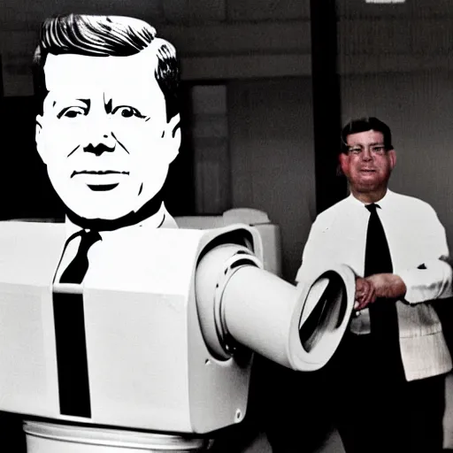 Image similar to jfk robot, watch out for the jfk robot, that is not the real jfk, it's a jfk robot, watch out.