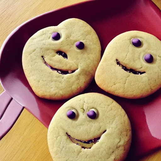 Image similar to Three cookies fighting with faces and cute little arms