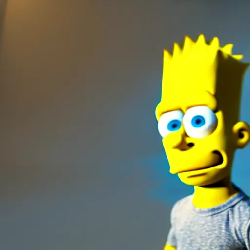 Image similar to film still of Bart Simpson in Monster Inc from Pixar, uncropped, centered, octane render, volumetric, raytracing, trending on artstation