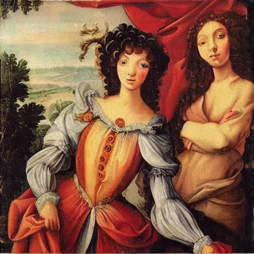 Image similar to renaissance oil painting, rococo, baroque, manga skinny female artists