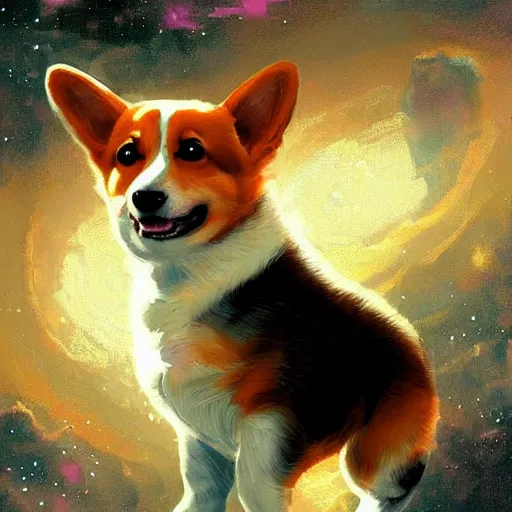 Prompt: a beautiful digital painting of a corgi puppy cosmonaut in outer space, greg rutkowski