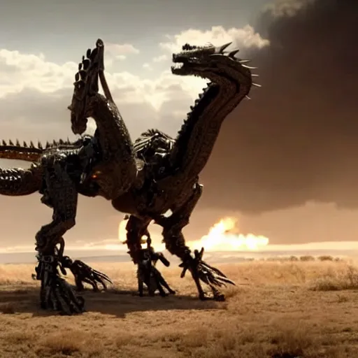 Prompt: cinematic still of westworld, a intact stunning intricate si - fi robotic fantasy dragon, well armored mech dragon, highly detailed