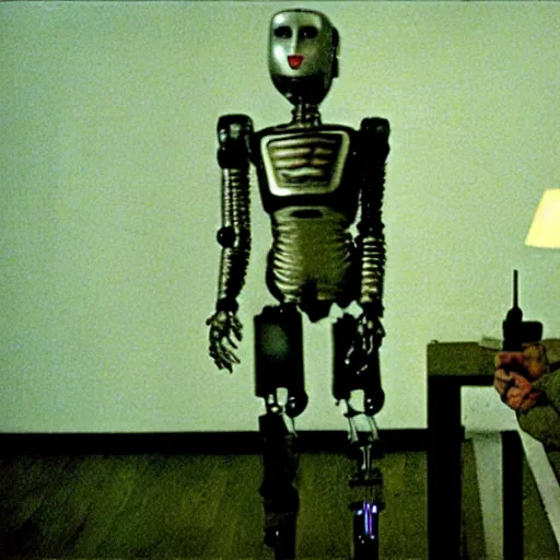 Image similar to a man and a robot in a moment of jealousy, movie still, Movie by Andrzej Zulawski and David Lynch