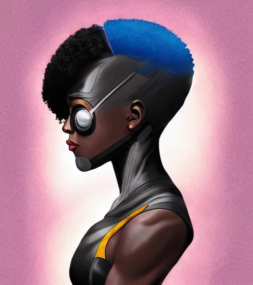 Image similar to a digital painting of a black female android with futuristic hair, side portrait, a comic book panel by Craig Thompson, behance contest winner, afrofuturism, marvel comics, official art, artstation hq