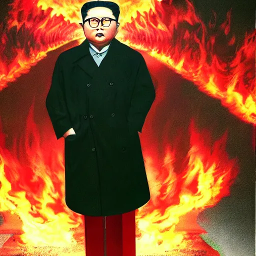 Prompt: full body pose, hyper - realistic photo of kim jong - il on parade in hell volumetric lighting, 8 k, octane perfectly detailed rendering, extremely hyper detailed, intricate, epic composition, cinematic lighting, masterpiece, trending artstation, very highly detailed, stunning, hdr, smooth, sharp focus, high resolution, award winning photo, dslr, 5 0 mm