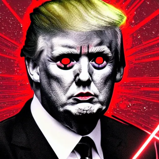 Image similar to dark gothic art of donald trump with glowing red laser eyes