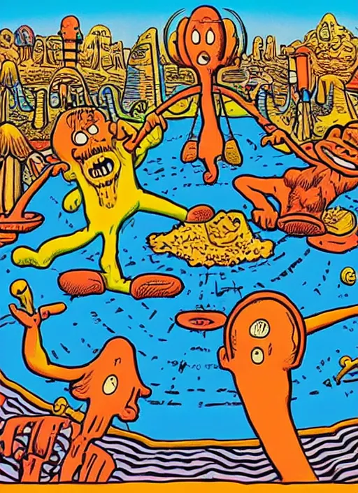 Image similar to dadcore occult wizards on vacation by basil wolverton by robert crumb in the style of a film still, play - doh, ultra realistic, concept art