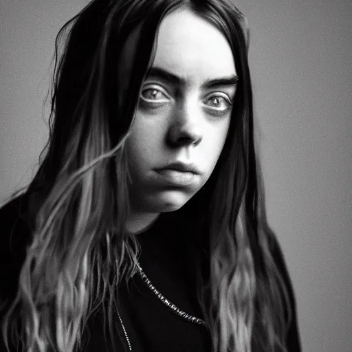 Prompt: Portrait of Billie Eilish, XF IQ4, 150MP, 50mm, F1.4, ISO 200, 1/160s, natural light, Adobe Lightroom, photolab, Affinity Photo, PhotoDirector 365