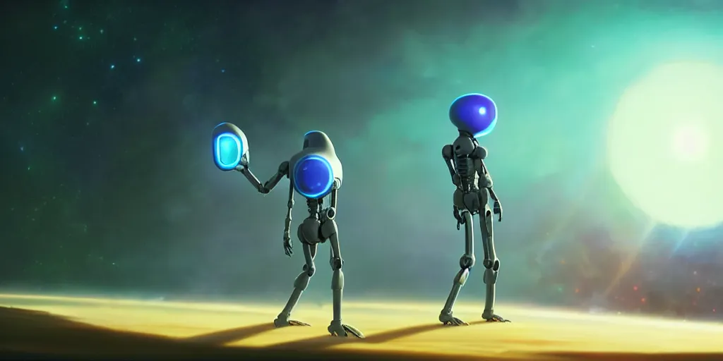 Image similar to an alien artificial intelligence surfing through cosmos, studio ghibli, pixar and disney animation, sharp, rendered in unreal engine 5, anime key art by greg rutkowski, bloom, dramatic lighting