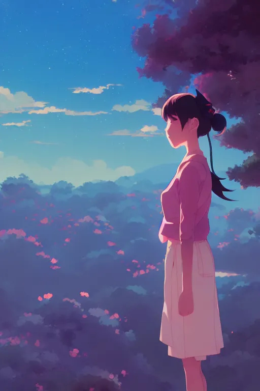 Image similar to shoujo skies rule of thirds golden ratio, fake detail, trending pixiv fanbox, acrylic palette knife, style of makoto shinkai studio ghibli genshin impact james gilleard greg rutkowski chiho aoshima