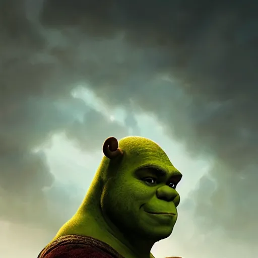 Prompt: portrait of Shrek, amazing splashscreen artwork, splash art, head slightly tilted, natural light, elegant, intricate, fantasy, atmospheric lighting, cinematic, matte painting, by Greg rutkowski