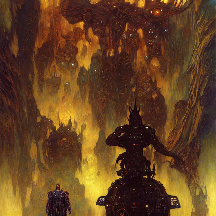 Image similar to portrait of lucifer. futuristic spaceship. shadowrun furaffiniy cyberpunk fantasy highly detailed painting by gaston bussiere craig mullins jc leyendecker gustav klimt artgerm greg rutkowski john berkey, bergey, craig mullins, ruan jia, raymond swanland, jeremy mann, tom lovell, alex malveda