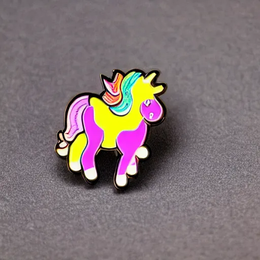 Image similar to rainbow unicorn enamel pin, product photography