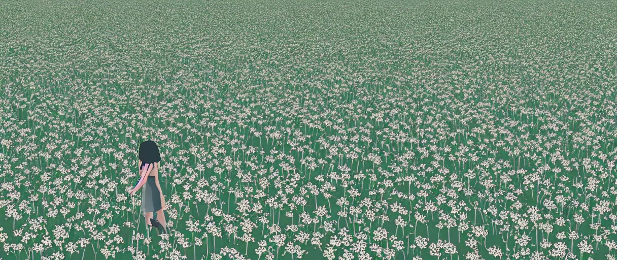 Prompt: minimalist world, low polygon, sacred geometry, line work, flowers, field of dreams, unreal engine, dreamy, bokeh