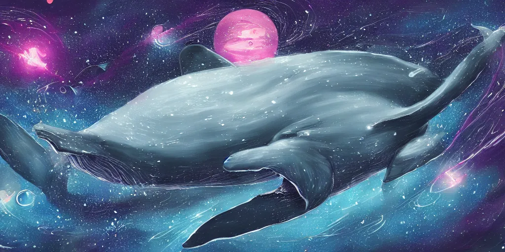 Image similar to space whale swimming through space consuming stars, digital art, trending on art station, galactic