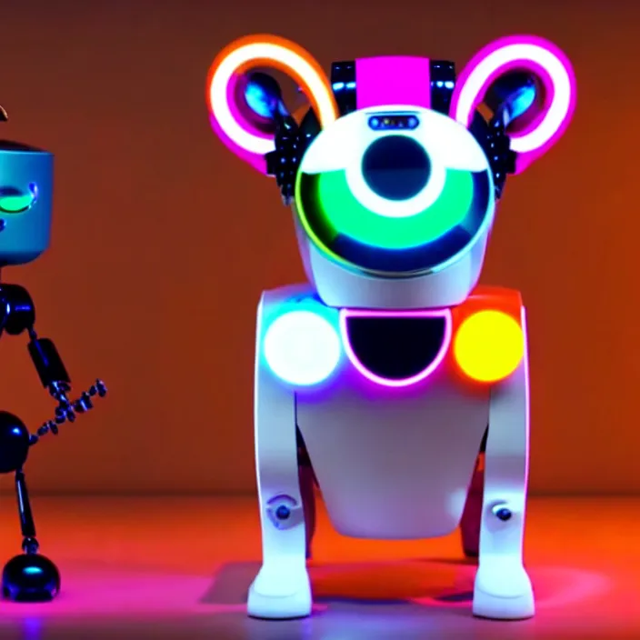 Prompt: a furry dog robot generating beautiful music, colorful, vivid