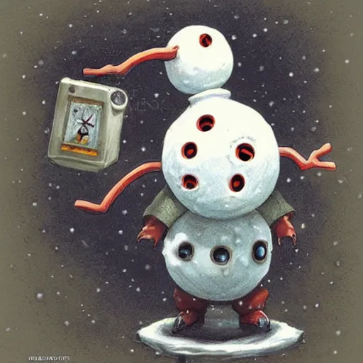 Prompt: snowman pokemon digimon yugioh monster by shaun tan, style of john kenn mortensen