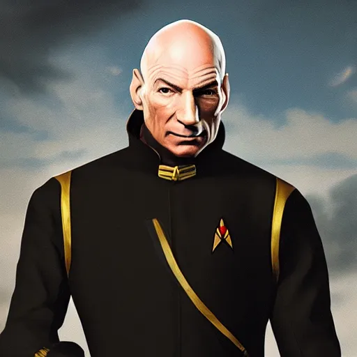Image similar to portrait of jean luc picard in dishonored 2 style