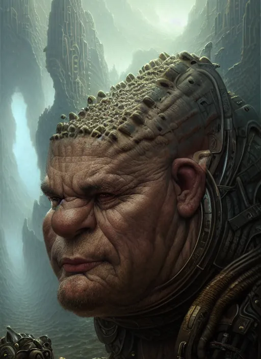 Image similar to closeup portrait shot of a ogre in a scenic dystopian environment, intricate, elegant, highly detailed, centered, digital painting, artstation, concept art, smooth, sharp focus, illustration, artgerm, tomasz alen kopera, peter mohrbacher, donato giancola, joseph christian leyendecker, wlop, boris vallejo