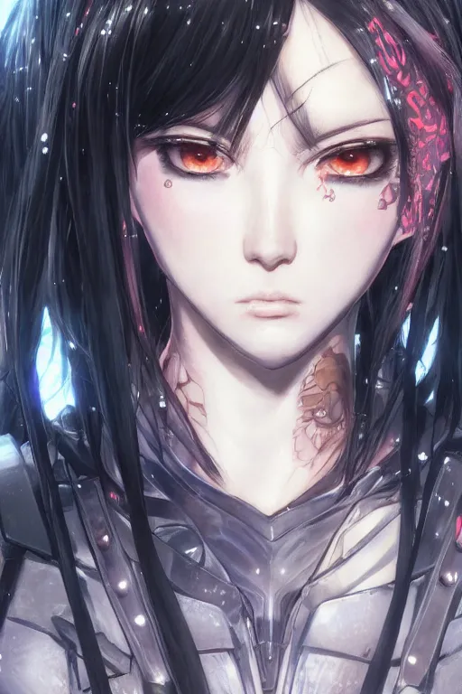 Image similar to portrait Anime girl in cyberpunk trinity blood armor, cute-fine-face, black-hair pretty face, realistic shaded Perfect face, fine details. Anime. realistic shaded lighting by Ilya Kuvshinov katsuhiro otomo ghost-in-the-shell, magali villeneuve, artgerm, rutkowski, WLOP Jeremy Lipkin and Giuseppe Dangelico Pino and Michael Garmash and Rob Rey and Yoshitaka Amano and Thores Shibamoto