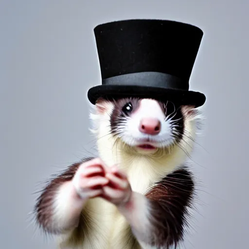 Image similar to “photograph of a ferret wearing a top hat and a monocle, high quality, hd, 8k”