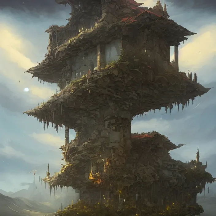 Image similar to a building in a landscape, by peter mohrbacher