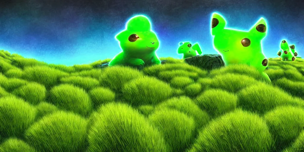 Prompt: green wrinkly toad grass rolling cubes of fractal pikachu mesa, award winning art, epic dreamlike fantasy landscape, art print, science fiction, ultra realistic,
