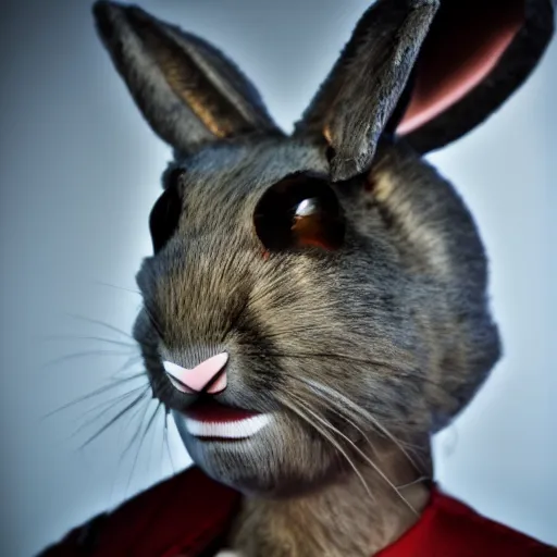 Prompt: cyborg rabbit macro face shot by rutkowski dungeons and dragons