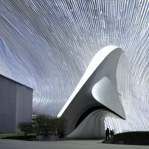 Image similar to a shiny and solemn memorial by zaha hadid