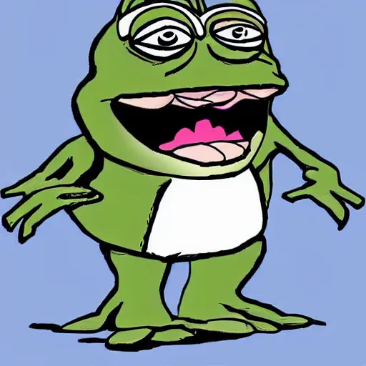 Image similar to pepe the frog head from 4chan on the body of a cartoon dog wearing a leather jacket and jeans