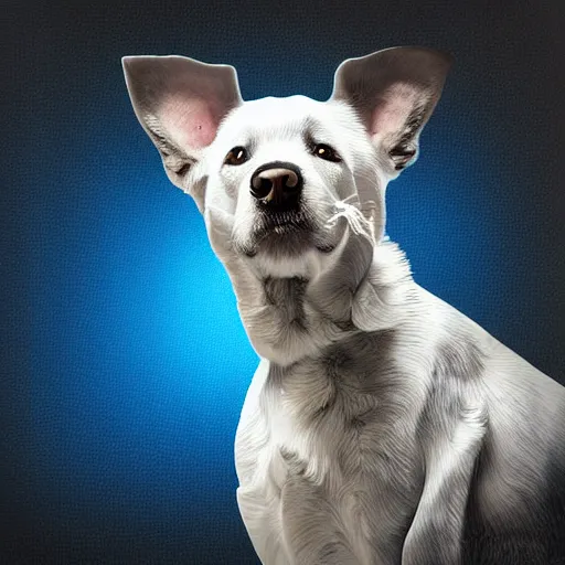 Prompt: a photograph of a dog in blue studio backlighting, digital art